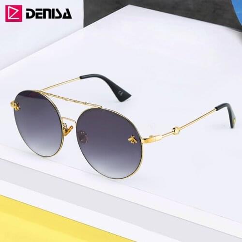 DENISA 2021 New Fashion Round Bee Sunglasses Metal Frame Retro Oversized Ladies Sunglasses UV400 Big Glasses Shades Women G22054