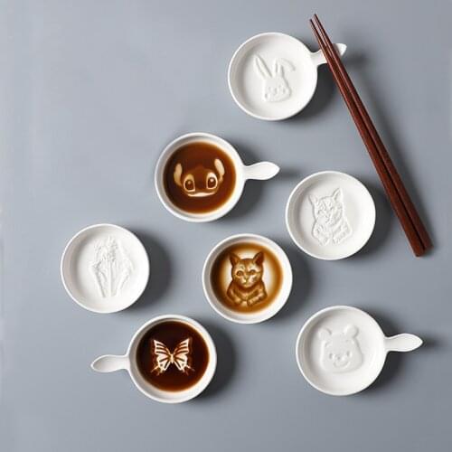 Home Restaurant Ceramic Seasoning Dish Embossed Mini Cute Animal Tableware Soy Sauce and Vinegar Seasoned Snack Dish