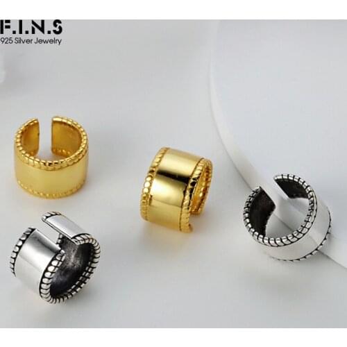 F.I.N.S 1Pc S925 Sterling Silver Glossy Hemp Lace Ear Clip Men and Women Vintage Old Wide Ear Cartilage Fashion Earrings Jewelry