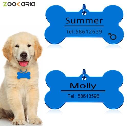 Personalized Pet ID Tags Blue Keychain Engraved Pet ID Name for Cat Puppy Dog Collar Tag Pendant Keyring Bone Pet Accessories