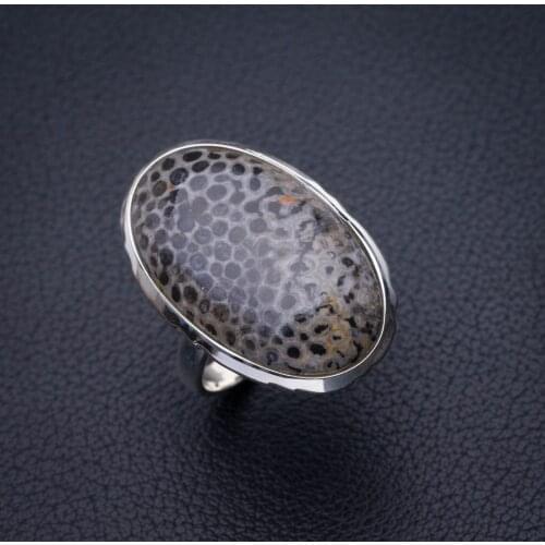 StarGems Natural Stingray Coral Handmade 925 Sterling Silver Ring 7.5 E2266