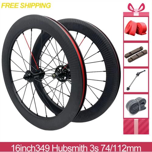 16inch 349 Folding Bicycle Carbon Fiber Wheel Set T700 Taiwan Hubsmith 3speed 74/112mm V Brake 30mm 38mm Depth For Brompton