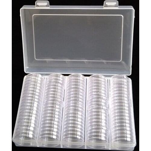 100PCS 30MM Round Coin Case Storage Box Plastic Coin Collection Holder Acrylic Coin Display Case Organizer Container for Collect