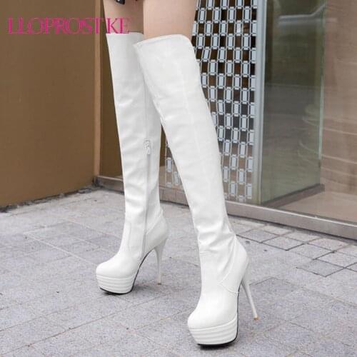 Lloprost ke Sexy womens over the knee thigh high boots new 2020 winter patent leather platform super high heels red long boots