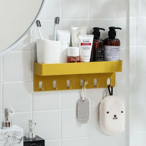 Multi-Functional Wall-Mounted Storage Rack In Bathroom And Kitchen With Hook For Household Bathroom Shelf Organizer Wall Shelf