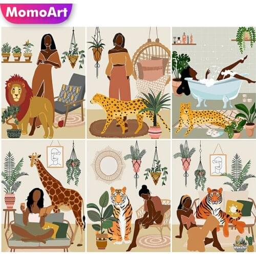 MomoArt Diamond Painting Abstract Tiger Full Square Round Diamond Mosaic Animal New Arrival Embroidery Woman Picture Wall Art