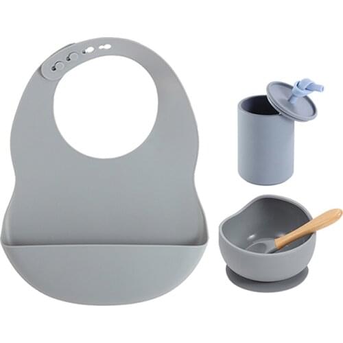 Baby Silicone Tableware Set BPA Free Silione WaterProof Bib Non-Slip Suction Bowl Orangic Drinking Cup with Lid Baby Plate