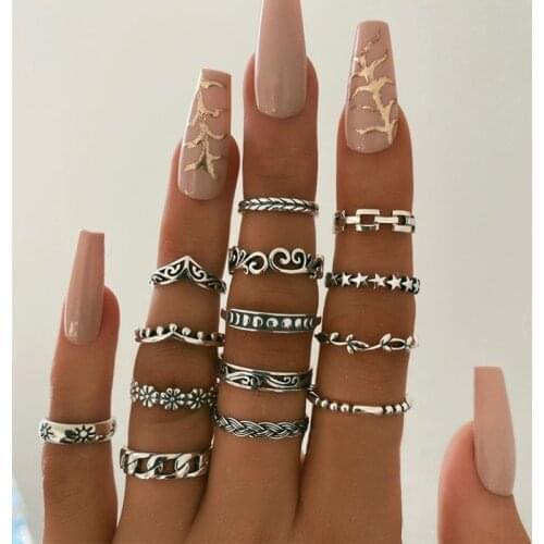 8pcs/set Boho Midi Finger Rings Set for Women Punk SnakeFlower Hollow Out Sliver Color Knuckle Rings Jewelry Gift бижутерия