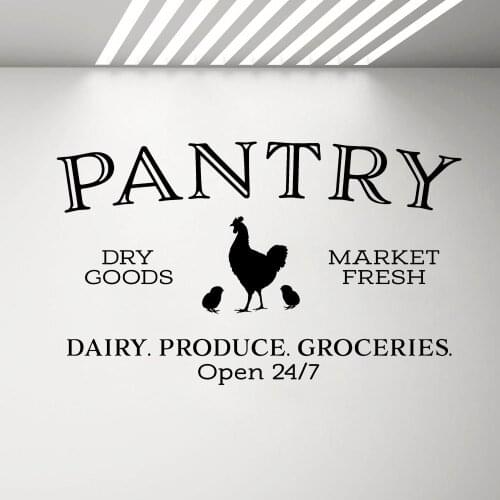 Pantry Dry Goods Market Fresh Wall Stickers Kitchen Decor Glass Door Wall Decal Sign Chicken Rooster Home Decorations Mural G566