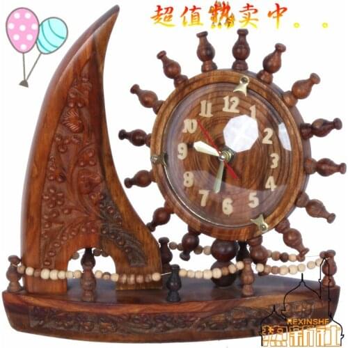 Solid wood antique Pakistan manual solid wood carving table clock wooden Pirate Boat Table