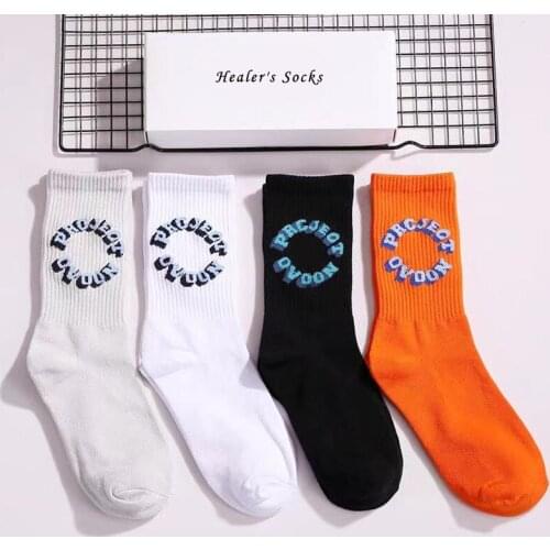 New Fashion Solid Letter Men and Women Socks Cotton Harajuku Black Orange Hip Hop Streetwear Graffiti Long Skateboard Tube Socks