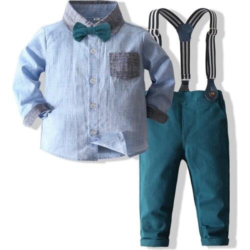 Kimocat Boy Clothes Autumn Fashion Baby Suit Cotton Long-Sleeved Shirt + Bow Tie + Suspender Trousers, Kids Birthday Dress 0-5Y
