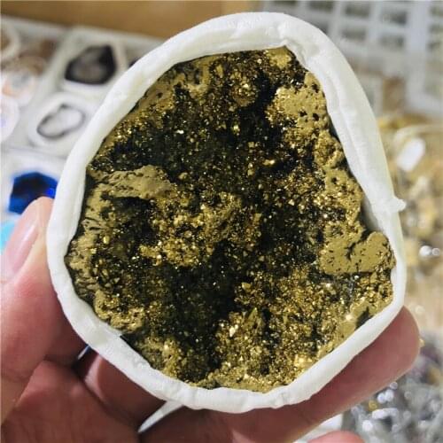 Natural agate crystal cave, gold quartz electric cluster crystal point, Brazilian mineral sample party decoration