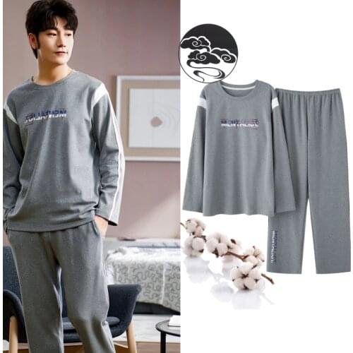 Brand Autumn 100% Cotton Mens Pajamas Letter Striped Cartoon Pajama Sets Casual Masculine Pyjamas Plus Size L-4XL Pijama