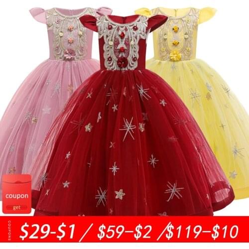 Older baby child New Year girl dress sleeve elegant princess dress girl in pink dress Christmas party kid costume