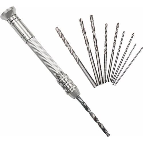 Semi-Automatic Hand Drill Chuck Mini Micro Spiral Hand Push Drill Manual Drill + 10pcs Twist Drill Bits HSS Rotary Hand Tool