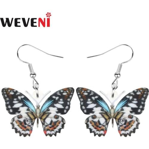 WEVENI Acrylic Gray Paranticopsis Xenocles Butterfly Earrings Big Insect Animal Dangle Drop Jewelry For Women Girls Classic Gift