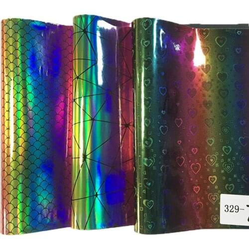 Geometric/Heart/Dot/Fish Scale Pattern Printed Rainbow Colorful Holographic Mirror Metallic Effect PU Faux Leather Fabric