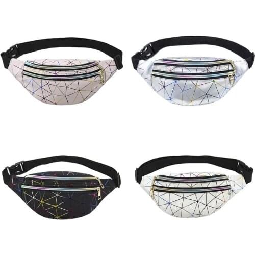Holographic Waist Bags Women Fanny Pack Female Belt Bag Geometric Packs Patchwork Chest Phone Pouch LX9F