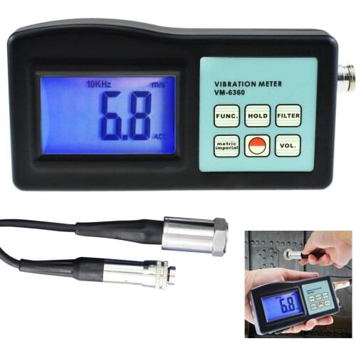 Vibration Vibrometer Gauge Tester Meter Analyzer Velocity, Acceleration, Displacement Analysis Auto Power Off w/ LCD Display