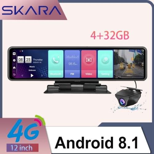SKARA 12 Inch Android 8.1 Car DVR 4G Dash Camera Full HD Rearview Mirror Video Recorder Registrator GPS WiFi Dual Lens Dash Boar
