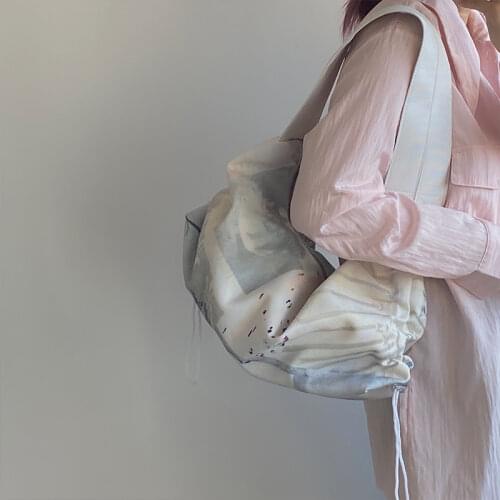 Large Capacity Ladies Drawstring Underarm Bags Simple Fashion Design Women Canvas Shoulder Bag Female Travel Casual Tote Handbag