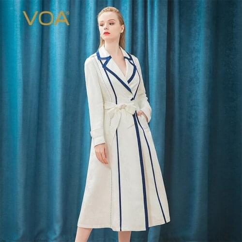 VOA 38m/m Dark Pattern Heavy Silk Flat Collar Yarn-dyed Jacquard Collage Arch Needle Craft Lace Long-sleeved Trench Coat F561