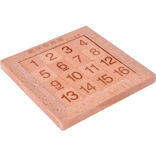 High Quality 16 Digits Math Educational Game Toys Wooden Sliding Puzzle for Children Adults