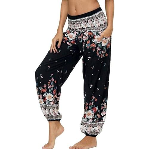 Womens Boho Yoga Pants Harem Pants Hippie Flowy Casual Beach Sports Pants High Waisted Boho Clothing