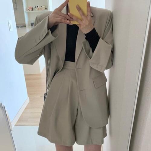 Women Vintage Wide Leg Shorts Wide Leg Shorts Blazer Short Suits Office Lady Blazer Jacket Two Piece Set Casual Korean