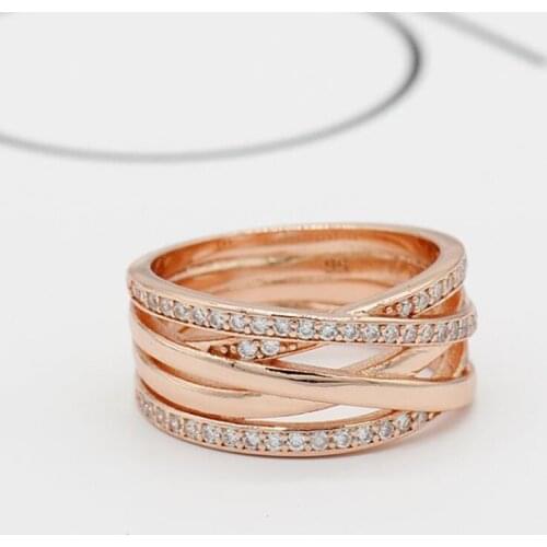 100% 925 Sterling Silver Pan Ring Creative Rose Gold Hollow Interwoven Fashion Ring For Women Wedding Party Fashion Jewelry