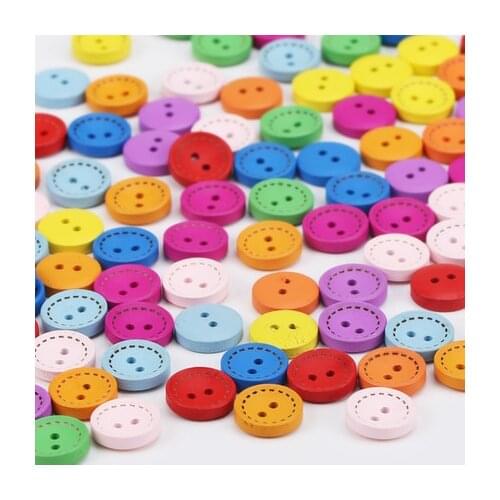 100pcs/lot 15mm Mix color Round Wood 2Holes DIY Wooden Buttons Sewing Craft Scrapbooking