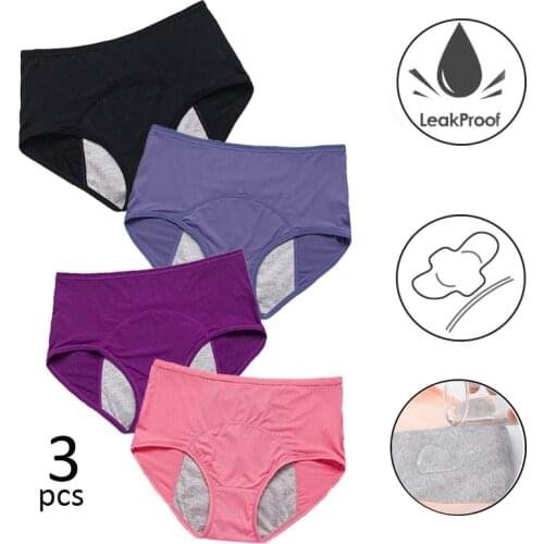 3pcs Leakproof Woman Physiological Period Pants Antibacterial Four Layers Menstrual Panties Menstrual Underwear Organic Cotton