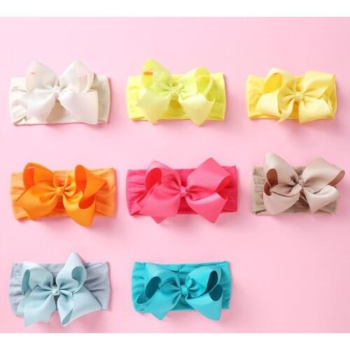 35pc/lot Large 6" Solid Ribbon Hair Bow with Wide Nylon Headbands Soft Elastic Nylon Headband Children Girls Hair Accessories