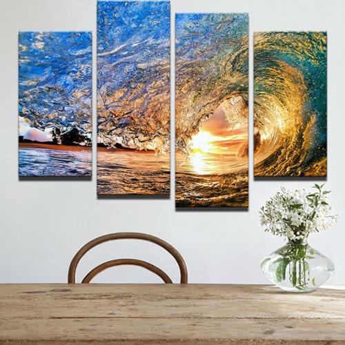 4 a sunset waves with modern painting Oil painting art wall painting family