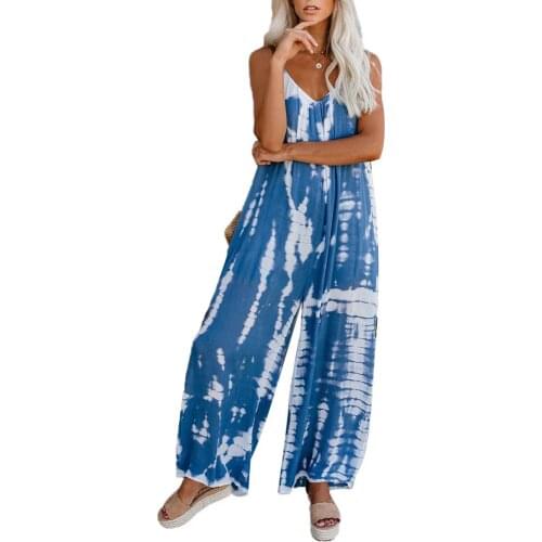 Trousers Overalls Pants Solid Romper Jumpsuit Women Casual Sleeveless Spaghetti Straps Tie Dye Backless Loose Jumpsuit Overall