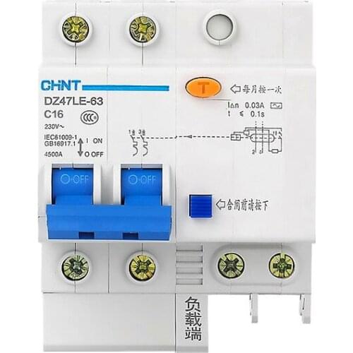 Chnt dz47le 2 p 10a 16a 20a 25a 32a 40a 50a 60a disjuntor de corrente residual rcbo
