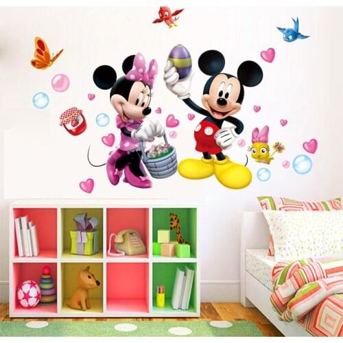 Disney Cartoon Mickey Minnie PVC Wall Stickers For Nursery Kids Room Home Decor Living Room Anime Mural Wall Art DIY Decal