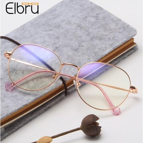 Elbru Student Metal Round Large Glasses Frame Vintage Decorative Spectacles Ultralight Clear Lens Retro Eyewear For Men Women
