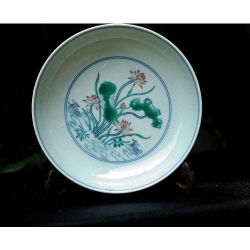 Hand Paint Constracting Colors Lotus and Mandarin Ducks Pattern Hanging Dish Ornamental Porcelain Archaistic Plate