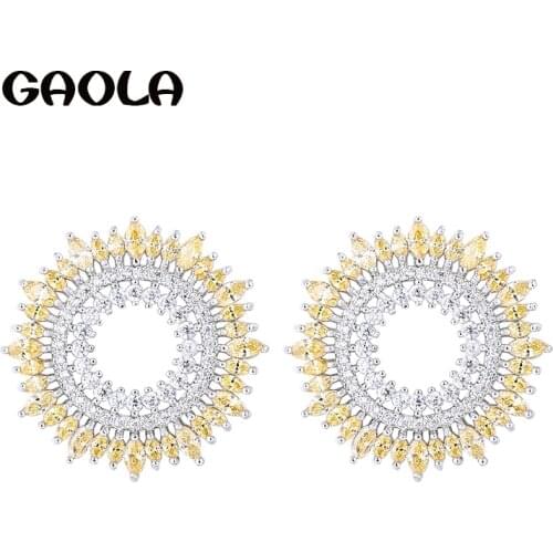 GAOLA 2017 Yellow Cubic Zirconia Stud Earrings Women Fashion Earring GLE7081Y
