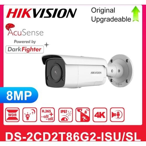 Hik DS-2CD2T86G2-ISU/SL 4K Outdoor Bullet AcuSense Network Surveillace Camera Security 8MP POE Strobe Light Audible Warning