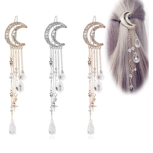 Crystal Headband-Crystal Crown-Fashion Crystal Moon Tassel Hair Accessories Five-pointed Star Pendant Hair Accessories