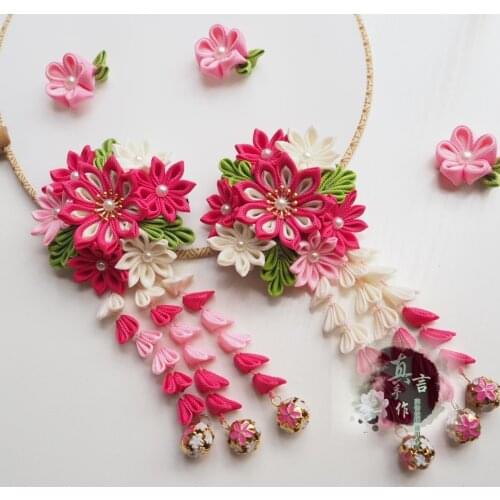 Handmade Kimono Ornaments Japanese style Sakura Hairpin Yukata Hanfu Photo Hair Accessories Cosplay Bell Tassels Side clip