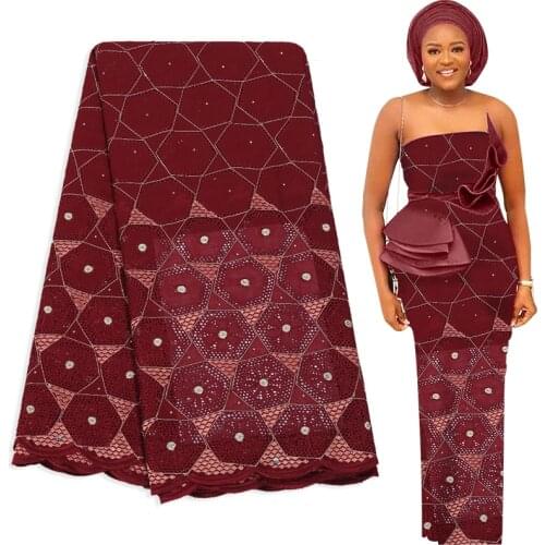 Fabricbob Latest African Swiss Voile Lace Fabric With Stones 2021 High Quality Party Embroidery Nigerian Lace Fabric 2.5 Yards