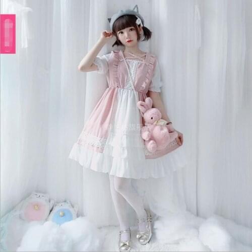 Summer Lolita Japanese Mori Girl Lantern Short Sleeve Dress Cos Lolita Academy Style Kawaii Tea Party Princess Loli Dress