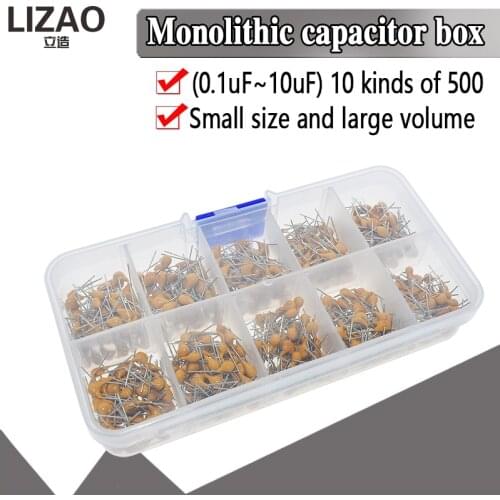 500pcs/lot 10Values*50pcs 0.1uF-10uF(104~106) 50V Multilayer Ceramic Capacitors Assorted Kit Assortment Set with Storage Box