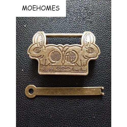 MOEHOMES Rare Chinese old style Brass bronze Carved rabbit statue lock Home decorations metal handicraft lock