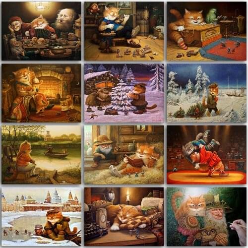 5D DIY Diamond Painting Kit Paint Cartoon animal Cat snowman Full Square&Round embroidery mosaic Cross stitch home decor sale