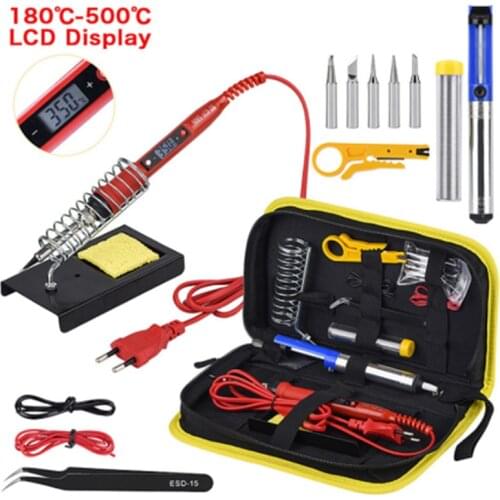 Soldering iron kit adjustable temperature 220V 80W LCD solder welding tools Ceramic heater soldering tips Desoldering Pump